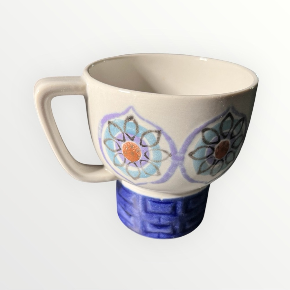 VTG 1968 Holmar Ceramic Mug with Blue and Cream Design made in Japan